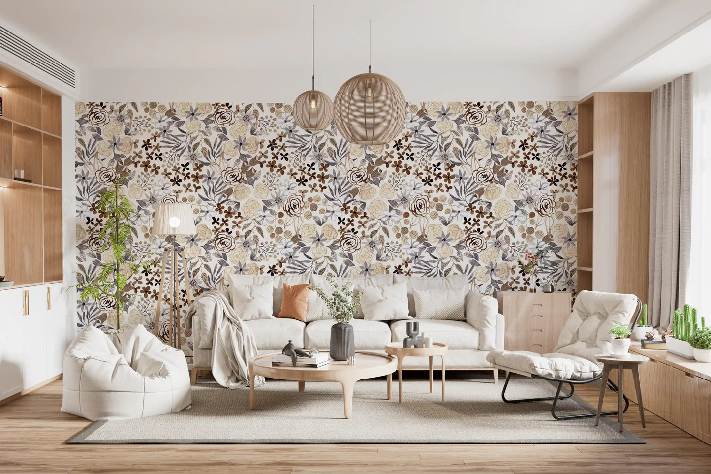 Rustic Sepia Floral Field Wallpaper⁠