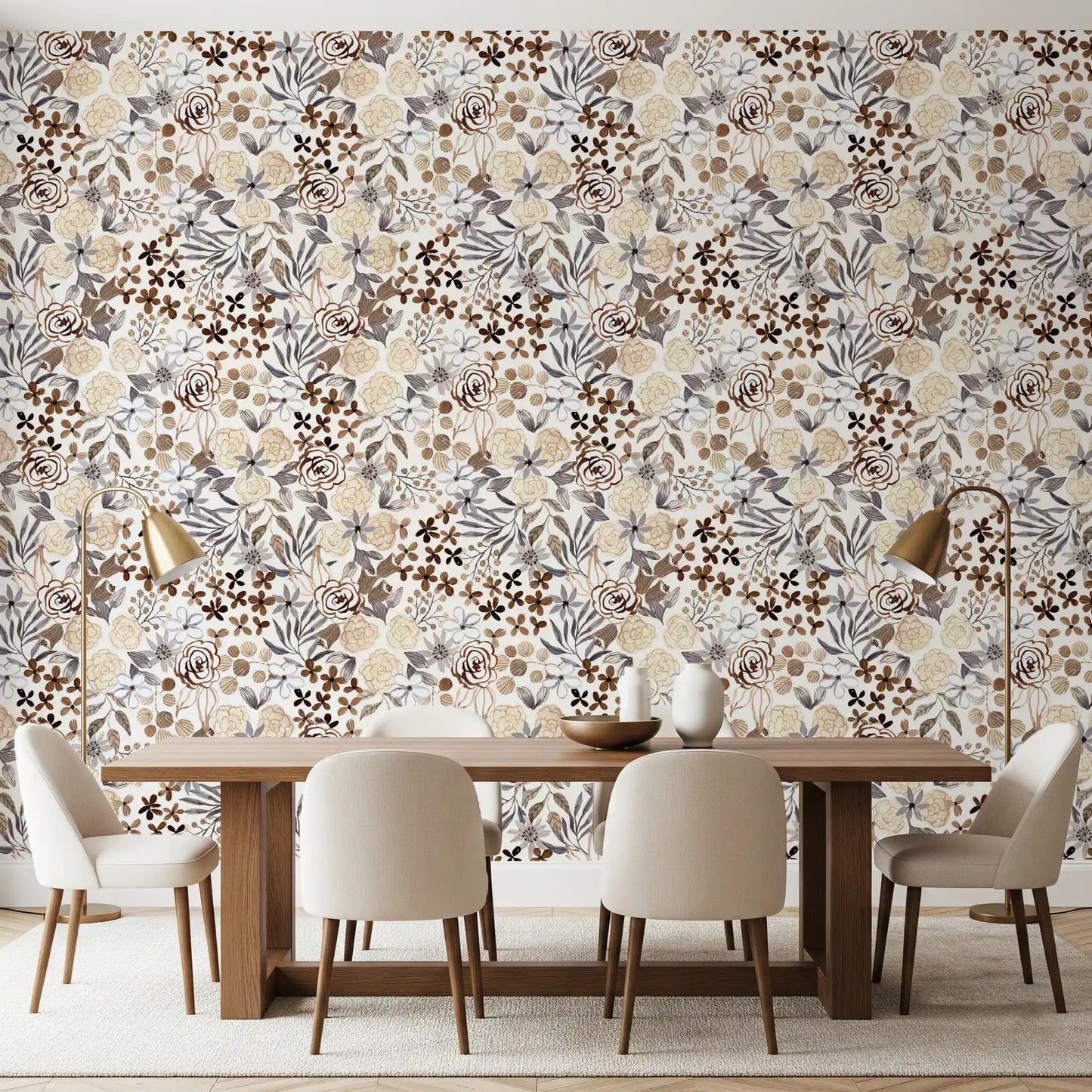 Rustic Sepia Floral Field Wallpaper⁠