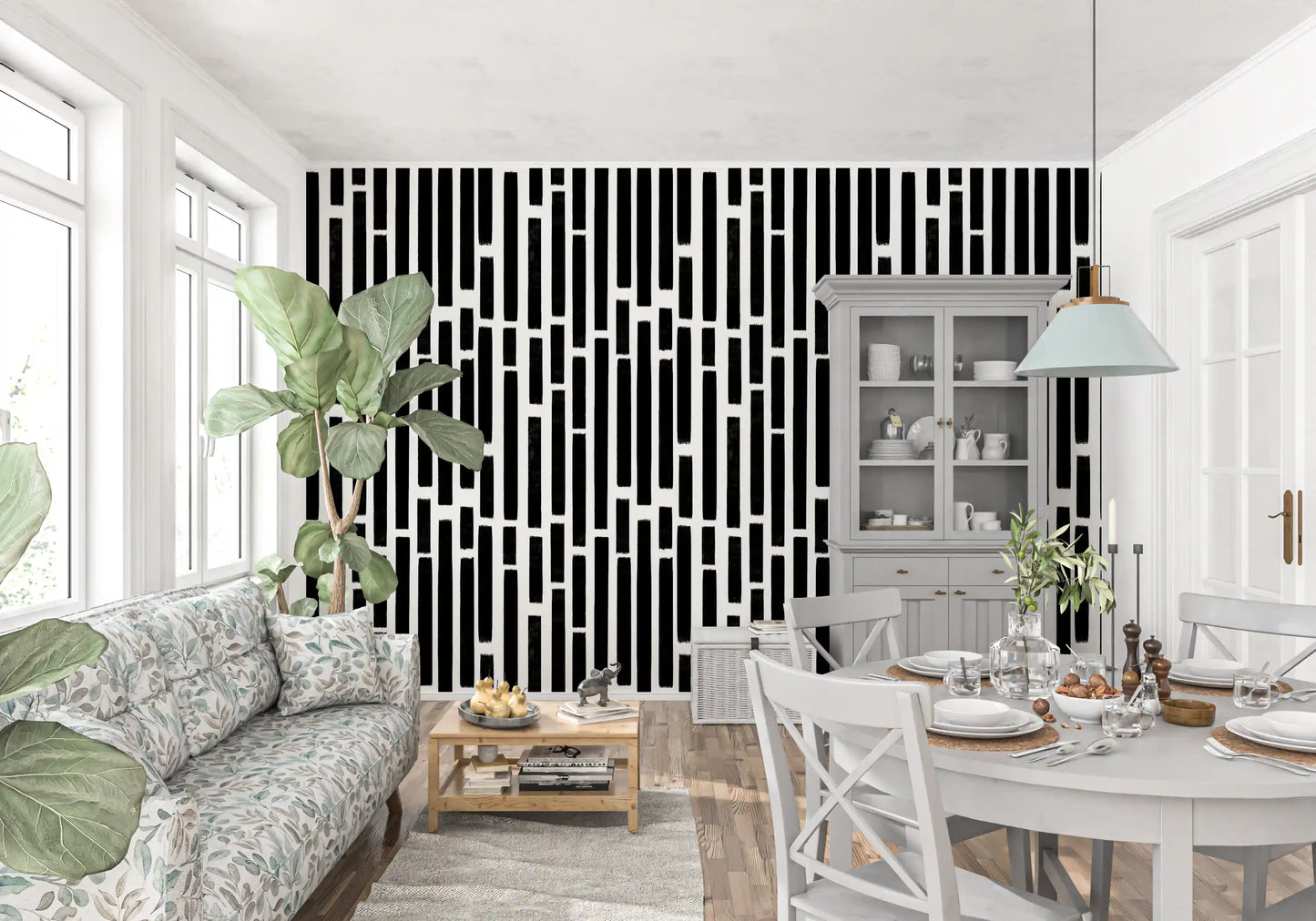 Monochrome Painted Vertical Bars Wallpaper⁠