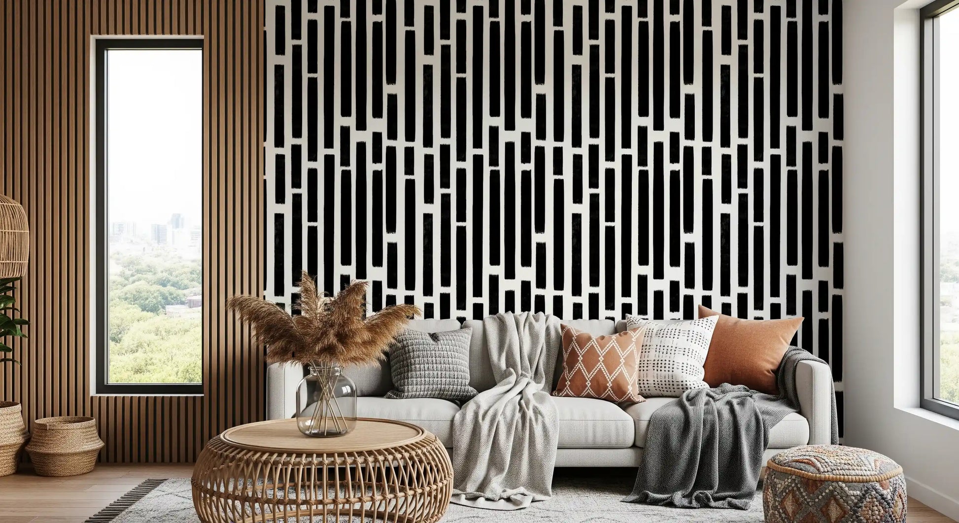 Monochrome Painted Vertical Bars Wallpaper⁠
