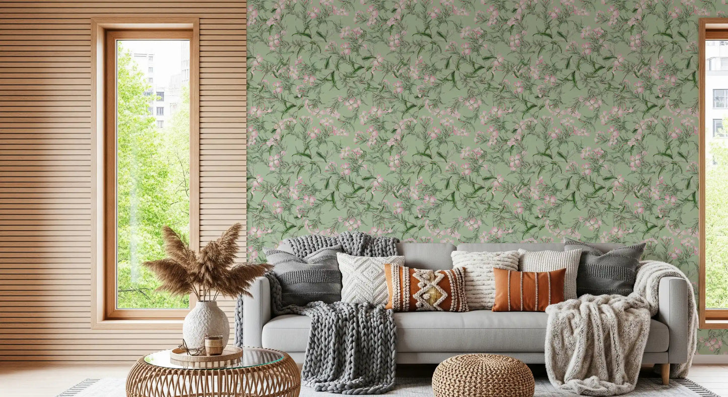 Soft Sage Floral Botanical Meadow Wallpaper⁠
