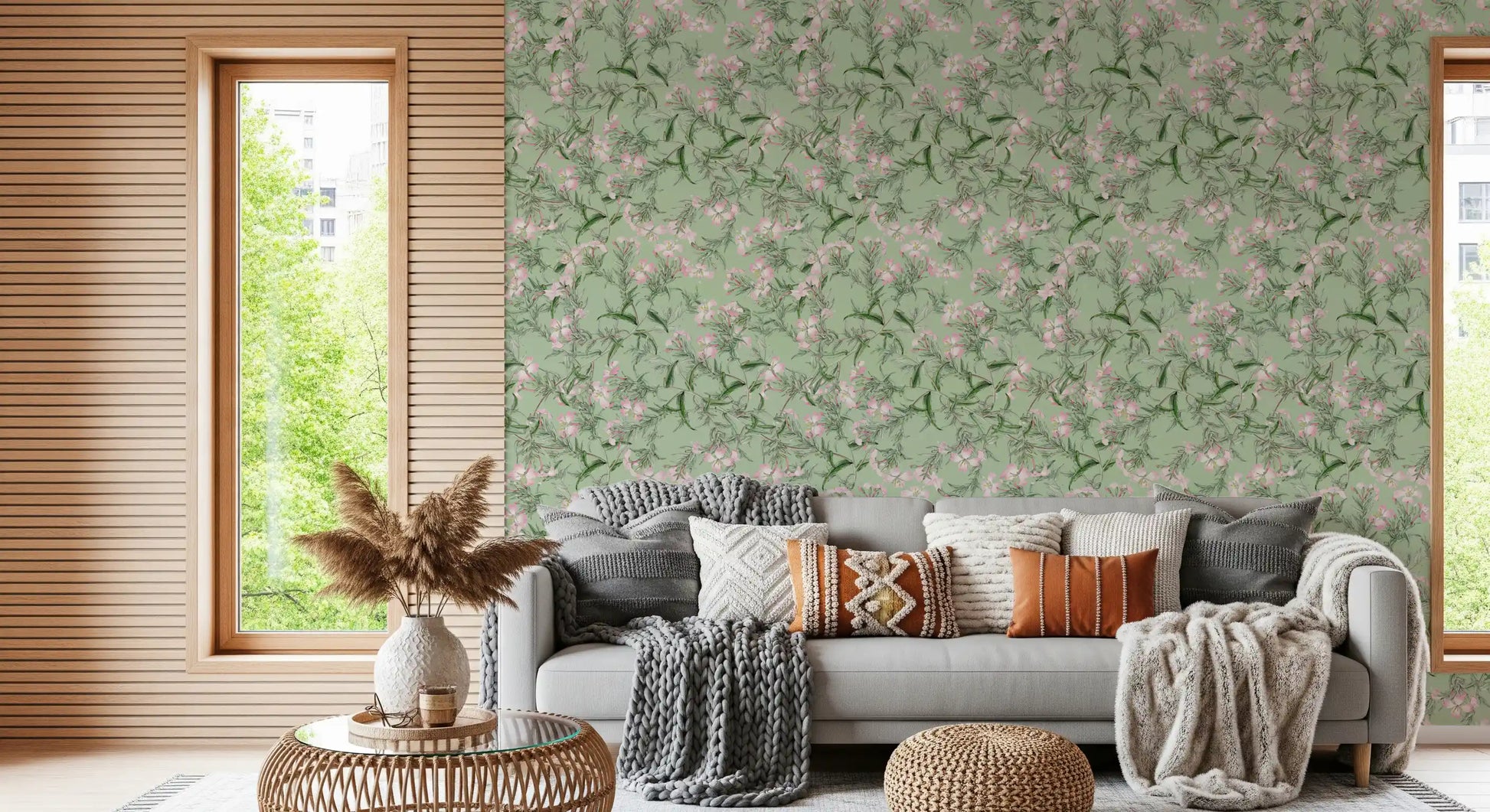 Soft Sage Floral Botanical Meadow Wallpaper⁠