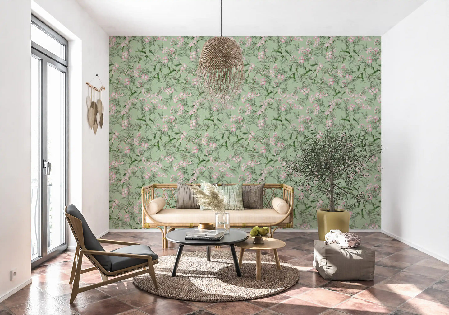Soft Sage Floral Botanical Meadow Wallpaper⁠