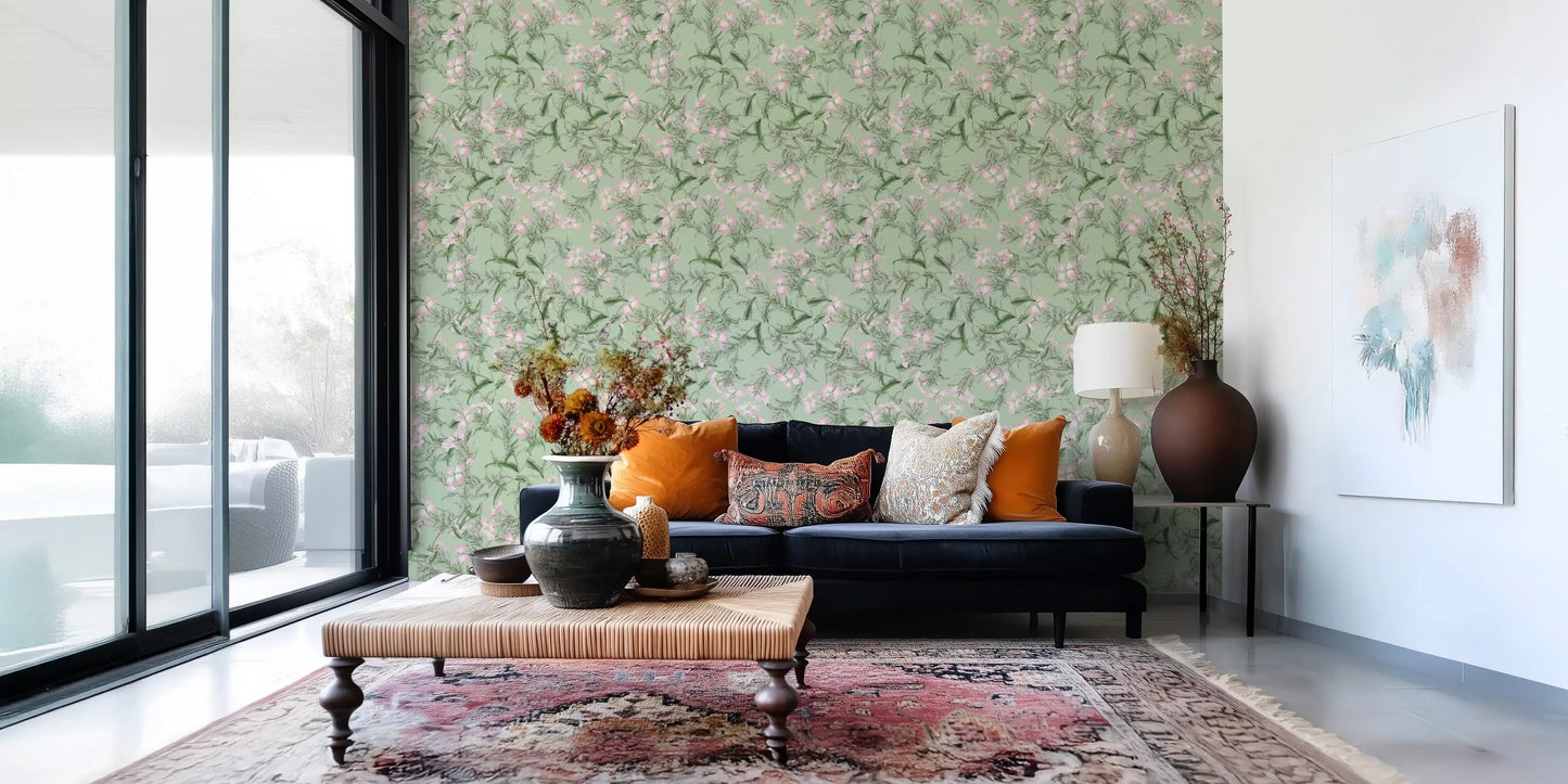 Soft Sage Floral Botanical Meadow Wallpaper⁠