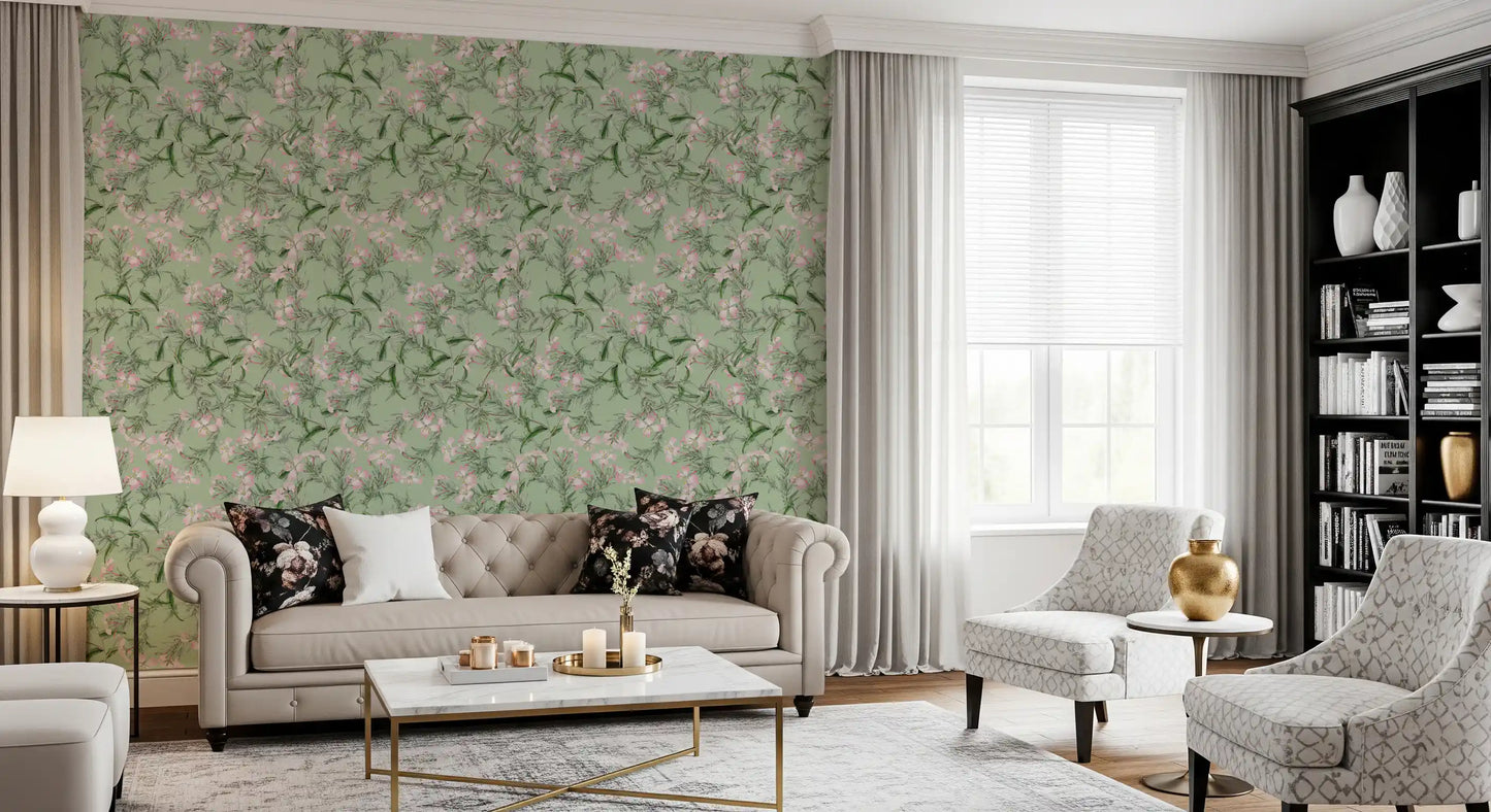 Soft Sage Floral Botanical Meadow Wallpaper⁠