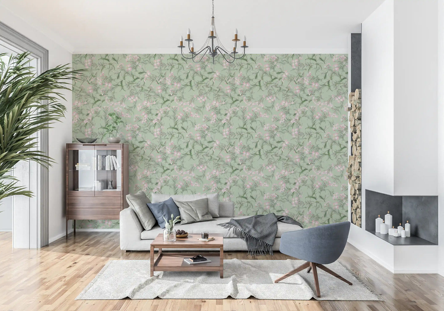 Soft Sage Floral Botanical Meadow Wallpaper⁠