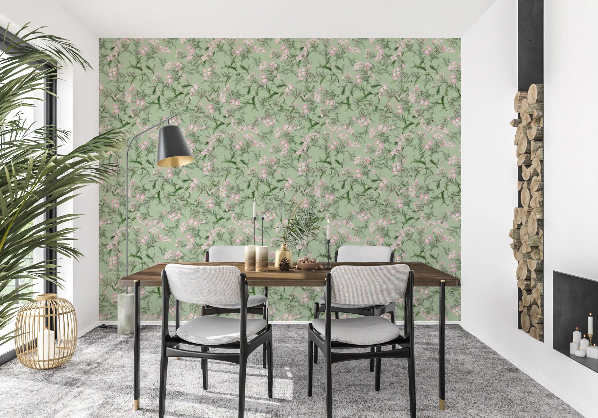 Soft Sage Floral Botanical Meadow Wallpaper⁠