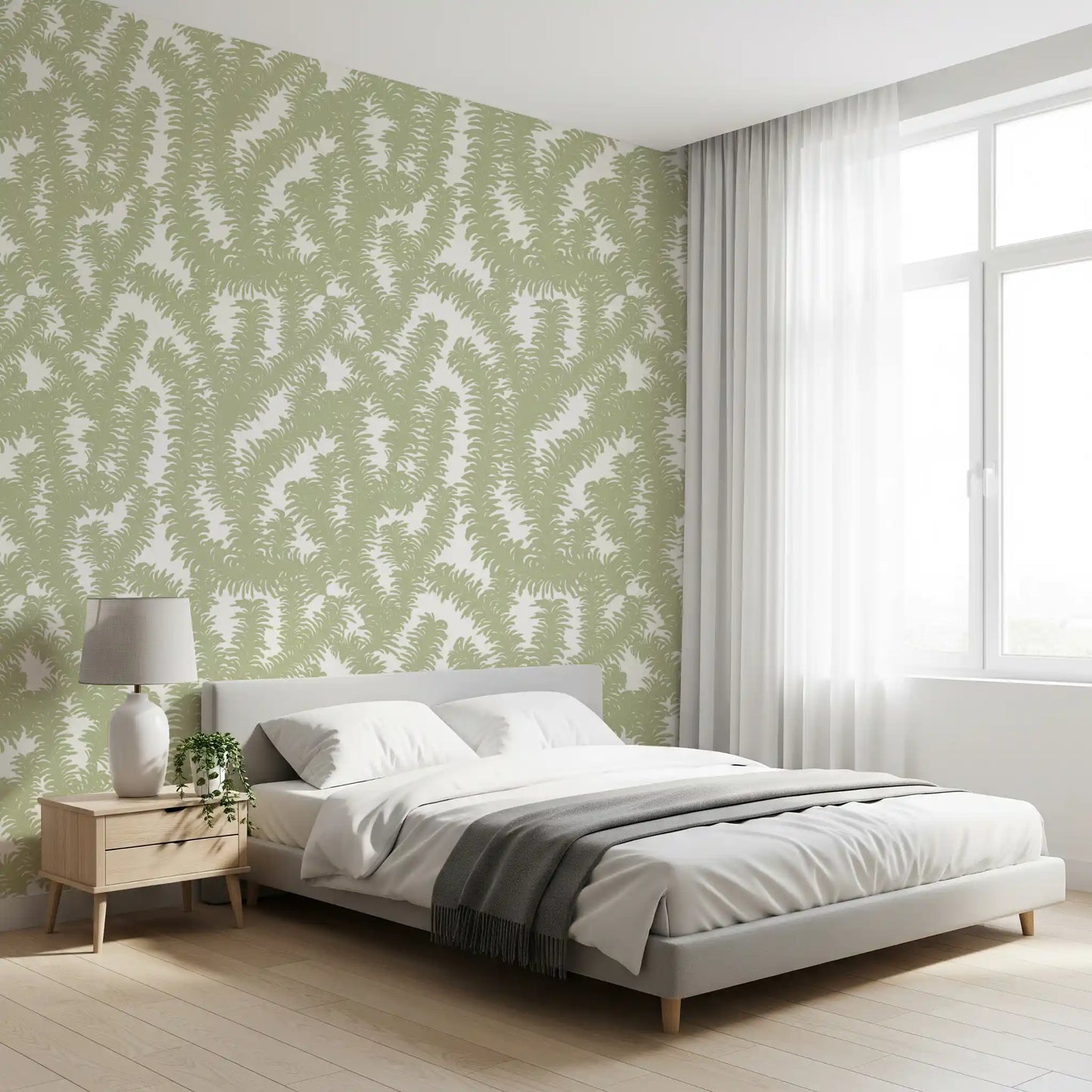 Minimalist Sage Leaf Pattern Wallpaper⁠
