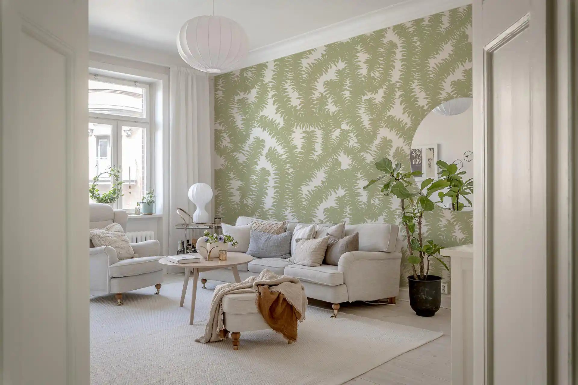 Minimalist Sage Leaf Pattern Wallpaper⁠