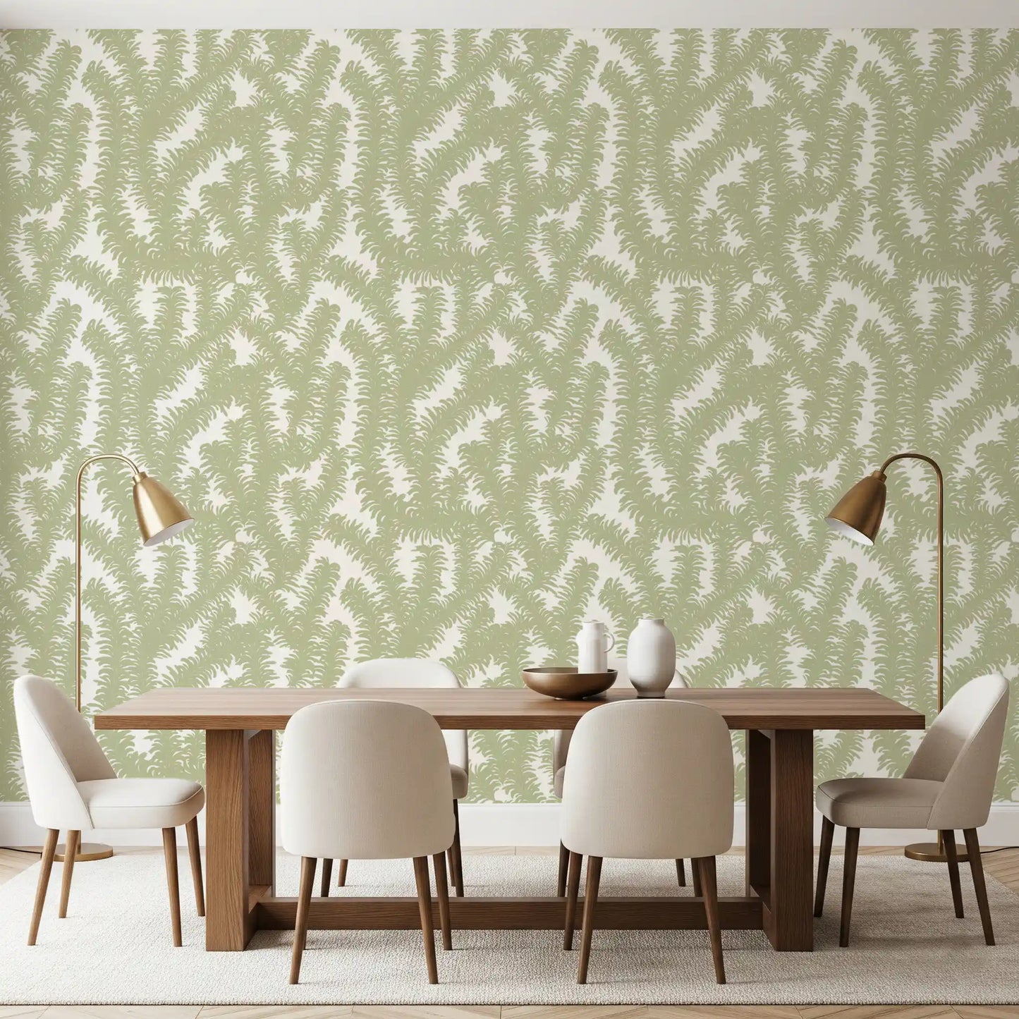 Minimalist Sage Leaf Pattern Wallpaper⁠