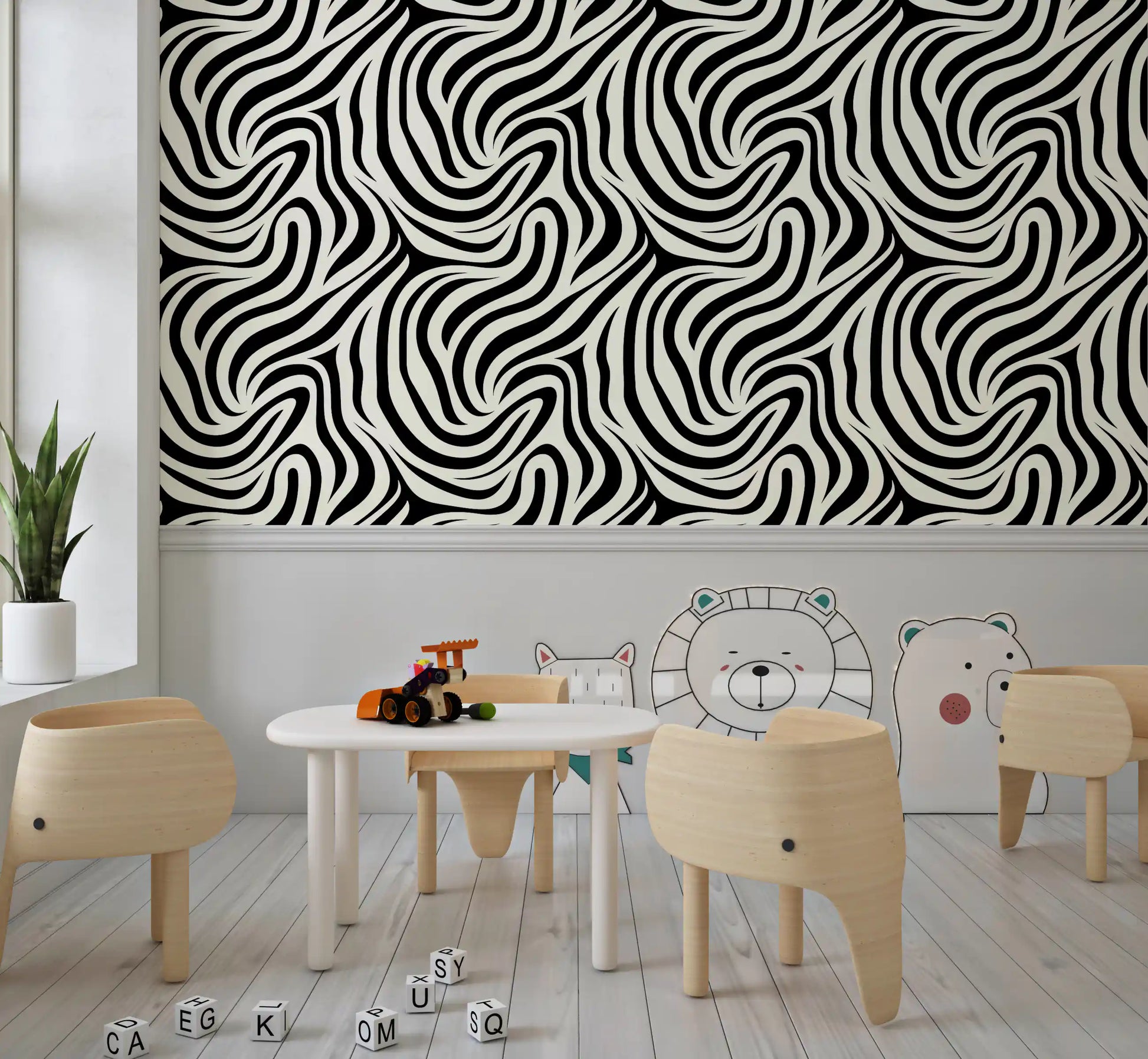 Fluid Zebra Stripe Pattern Wallpaper⁠