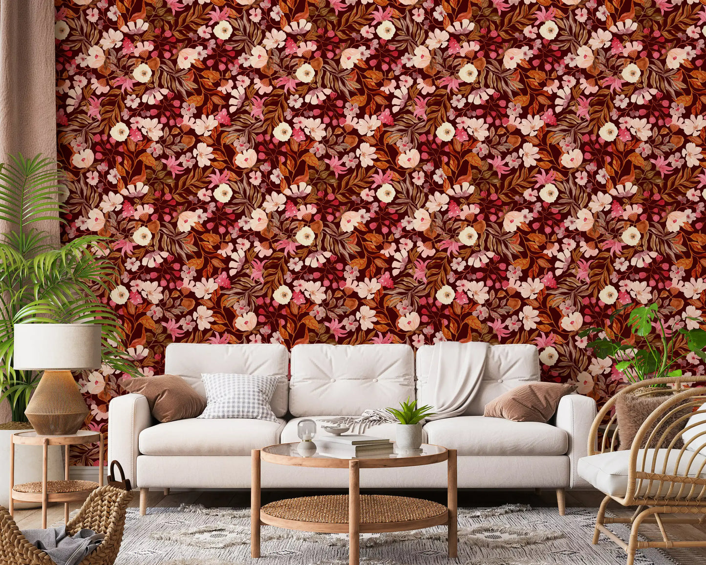 Autumn Garden Watercolor Blooms Wallpaper⁠