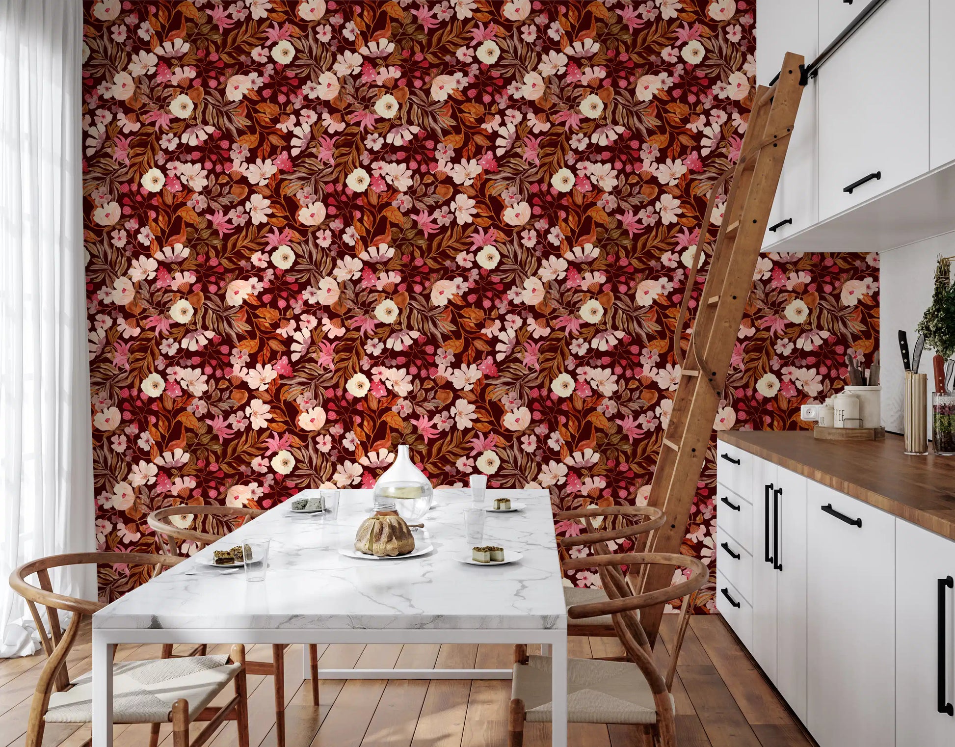 Autumn Garden Watercolor Blooms Wallpaper⁠
