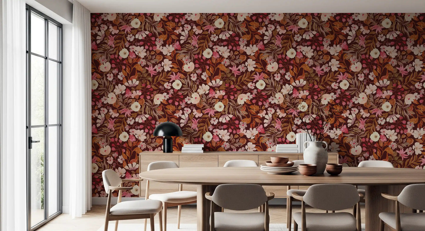 Autumn Garden Watercolor Blooms Wallpaper⁠