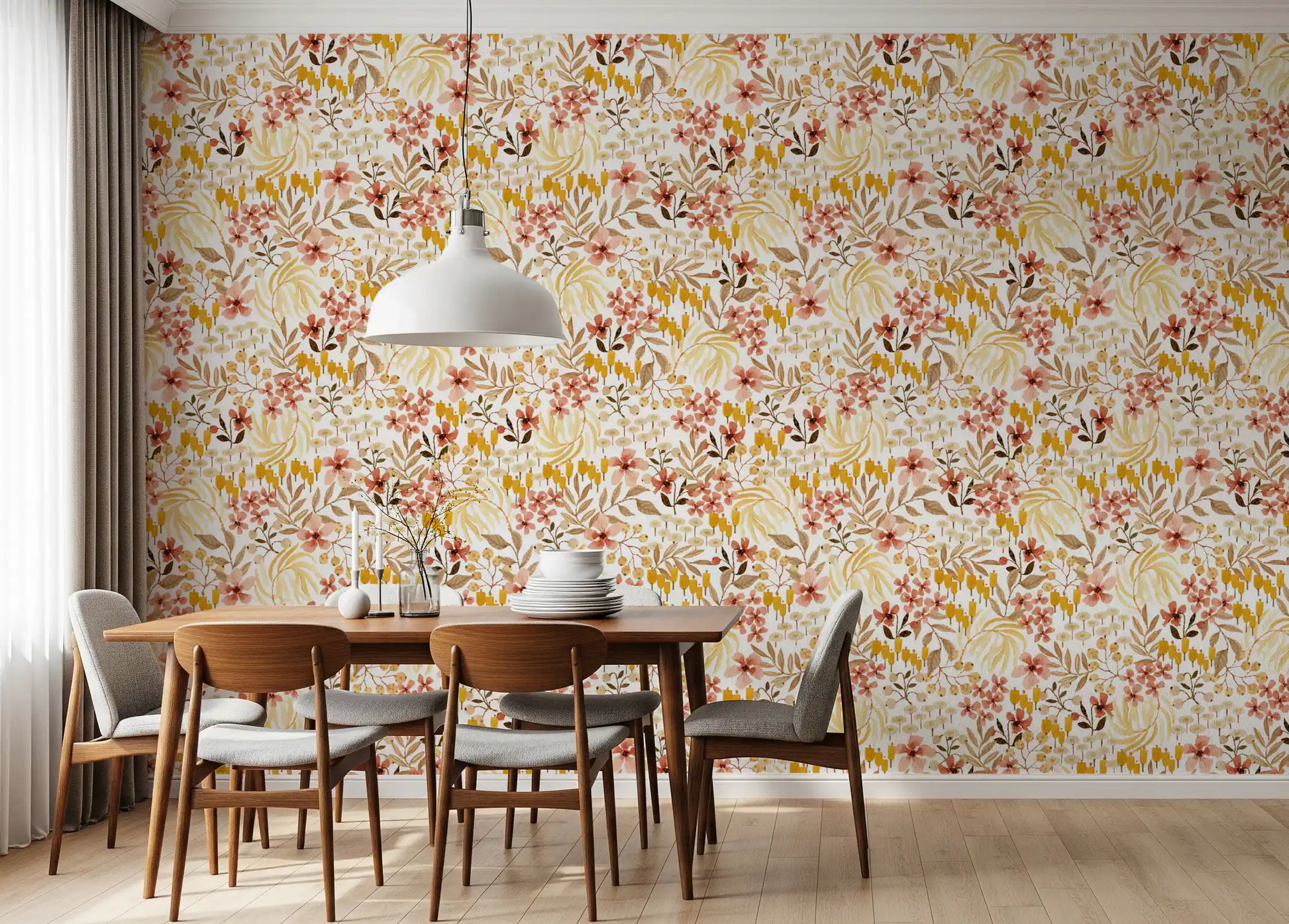 Rustic Earthy Flora Pattern Wallpaper⁠