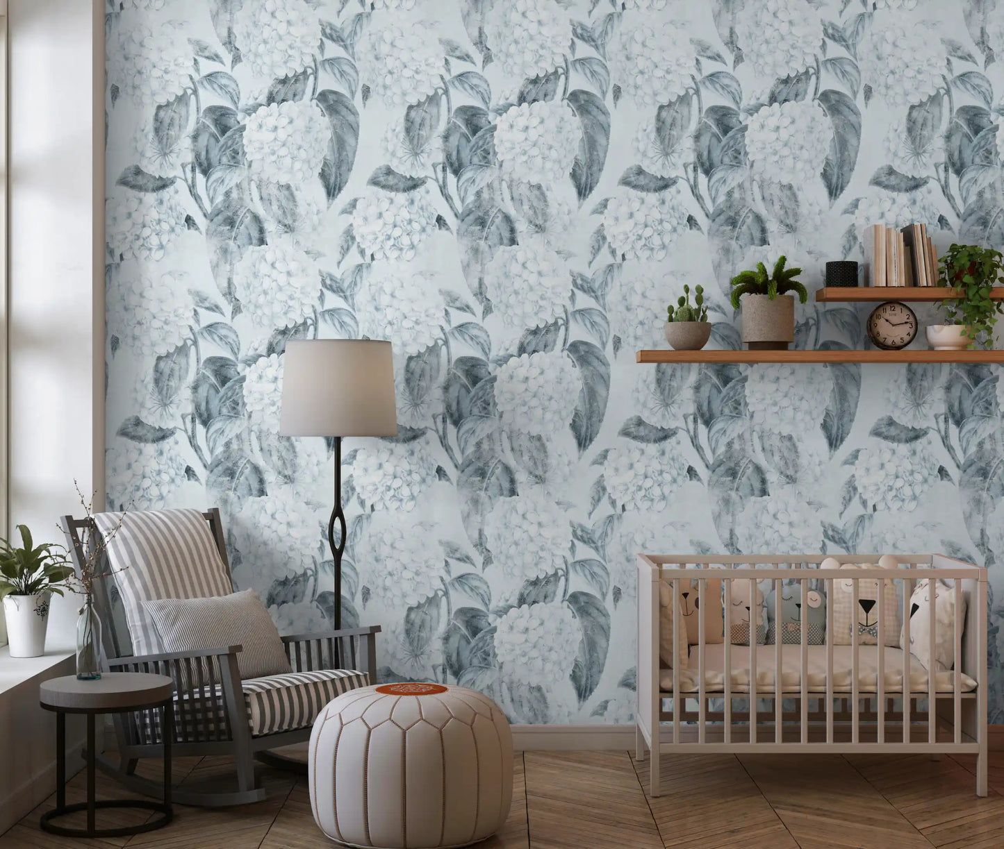 Monochromatic Hydrangea Botanical Wallpaper⁠
