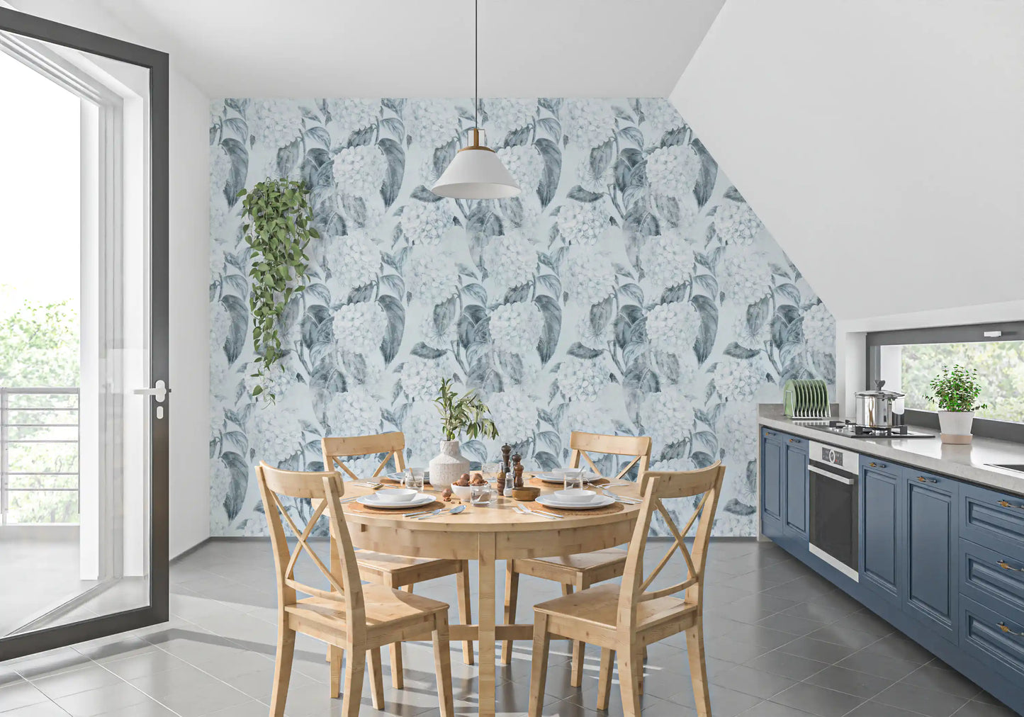 Monochromatic Hydrangea Botanical Wallpaper⁠