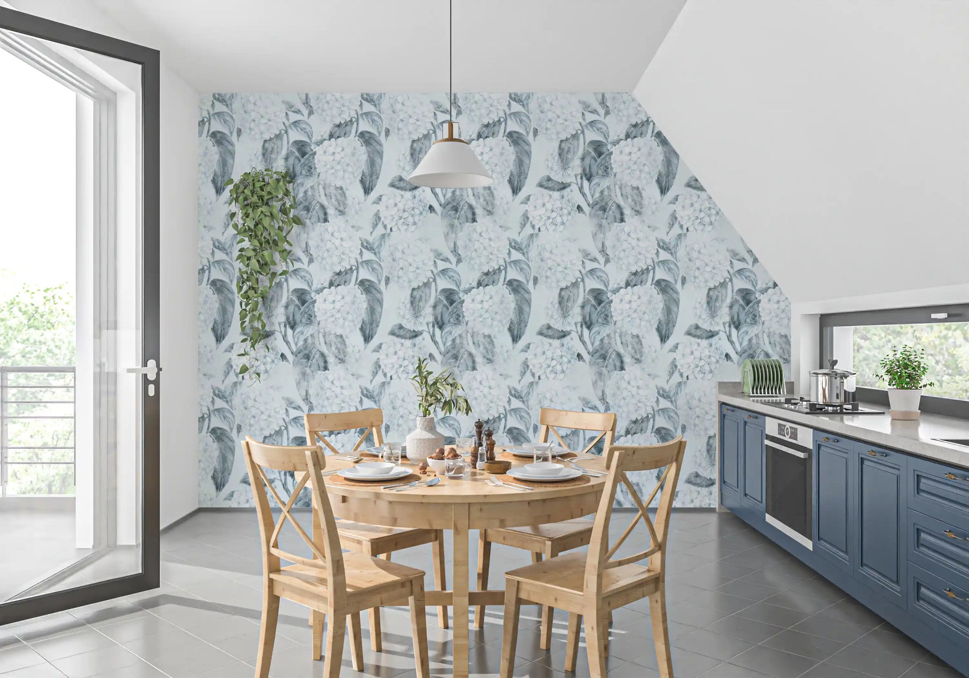 Monochromatic Hydrangea Botanical Wallpaper⁠