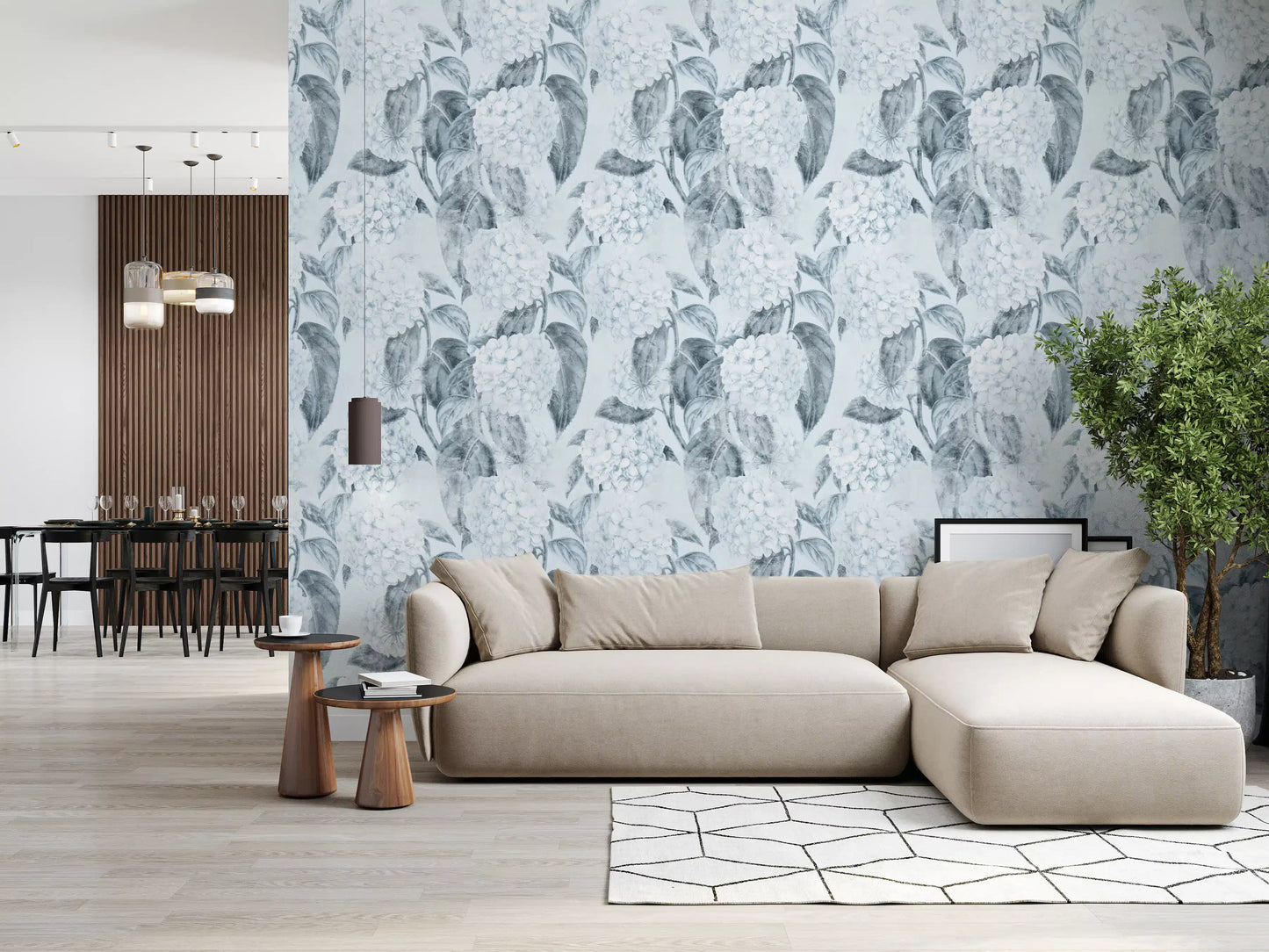 Monochromatic Hydrangea Botanical Wallpaper⁠