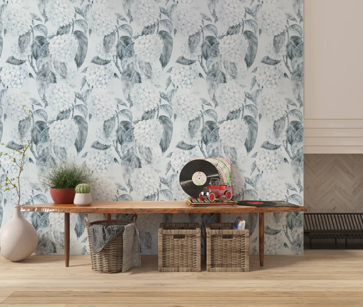Monochromatic Hydrangea Botanical Wallpaper⁠