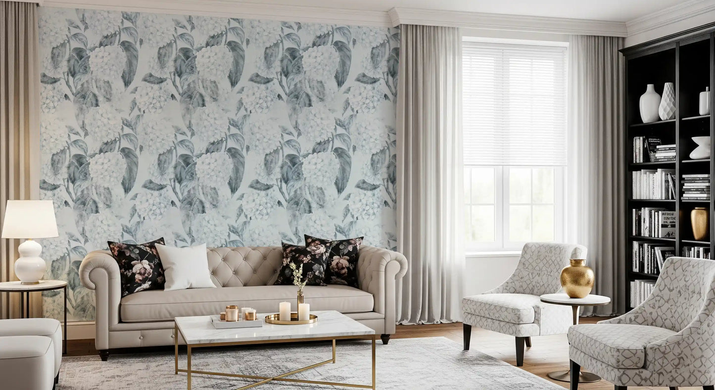 Monochromatic Hydrangea Botanical Wallpaper⁠