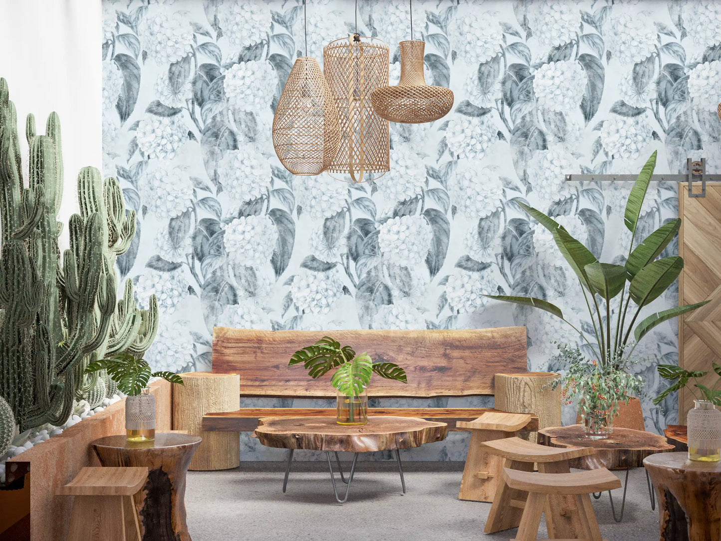 Monochromatic Hydrangea Botanical Wallpaper⁠