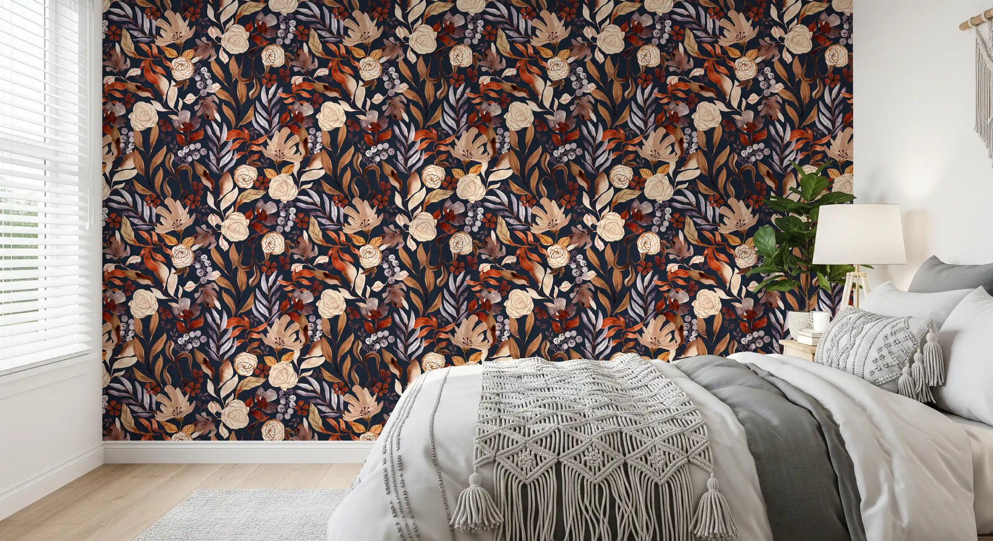 Autumn Botanical Twilight Blooms Wallpaper⁠