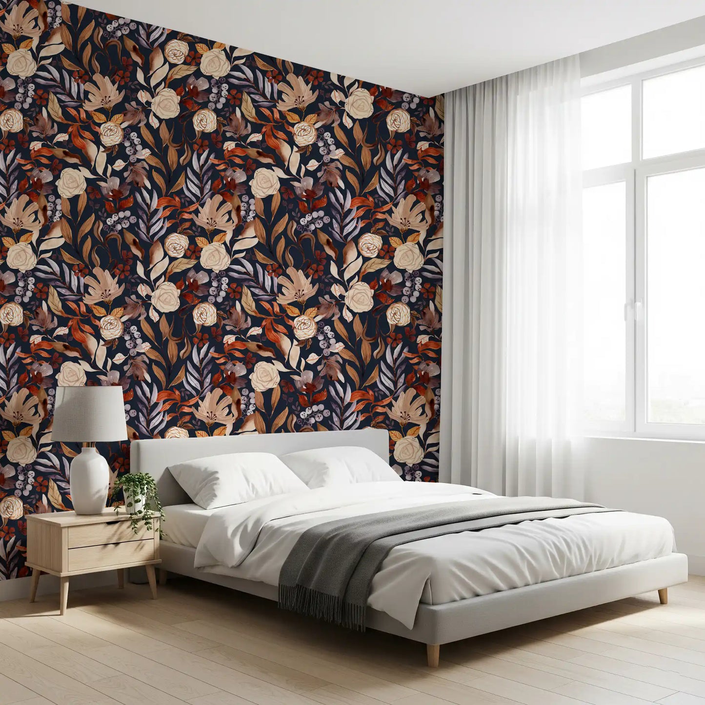 Autumn Botanical Twilight Blooms Wallpaper⁠