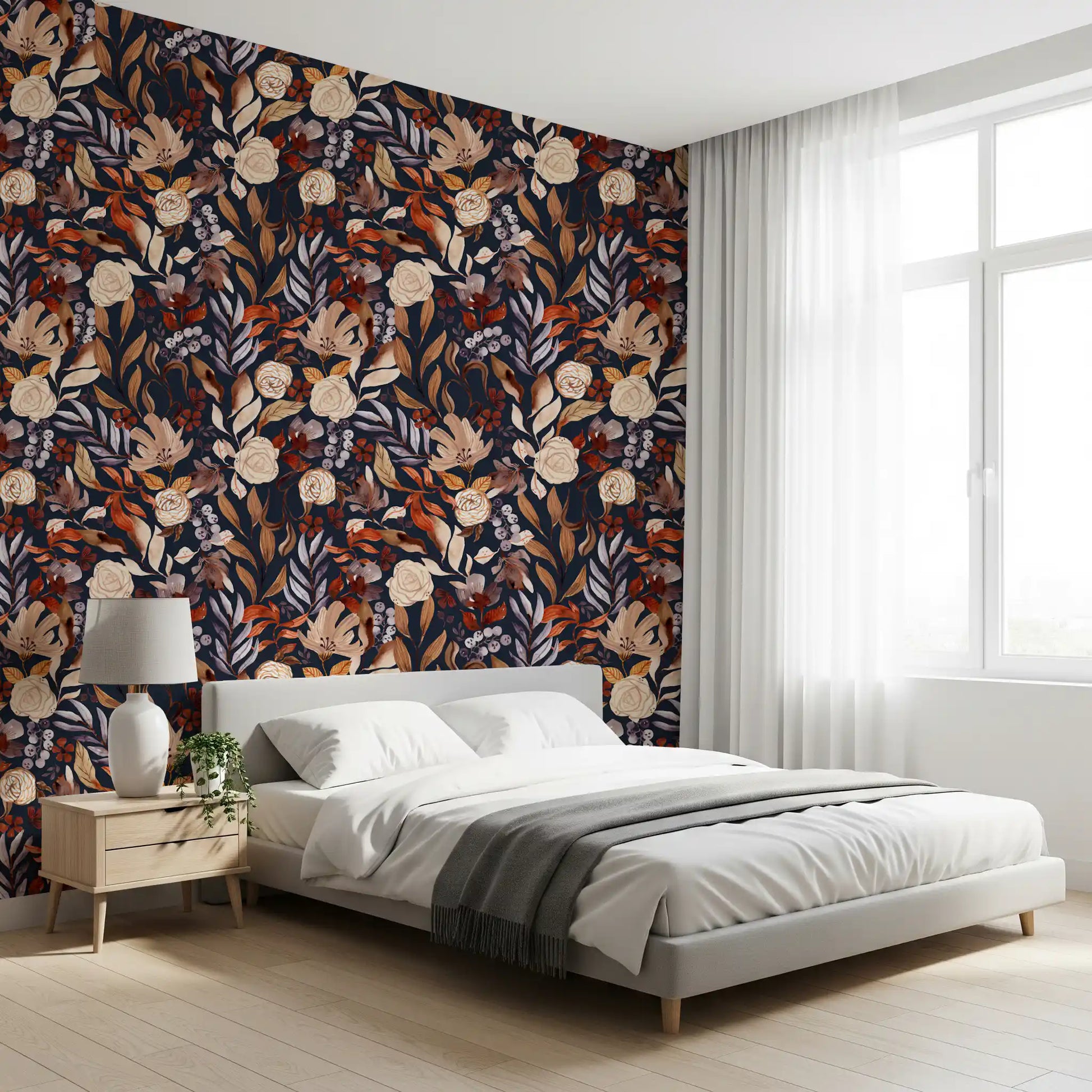 Autumn Botanical Twilight Blooms Wallpaper⁠