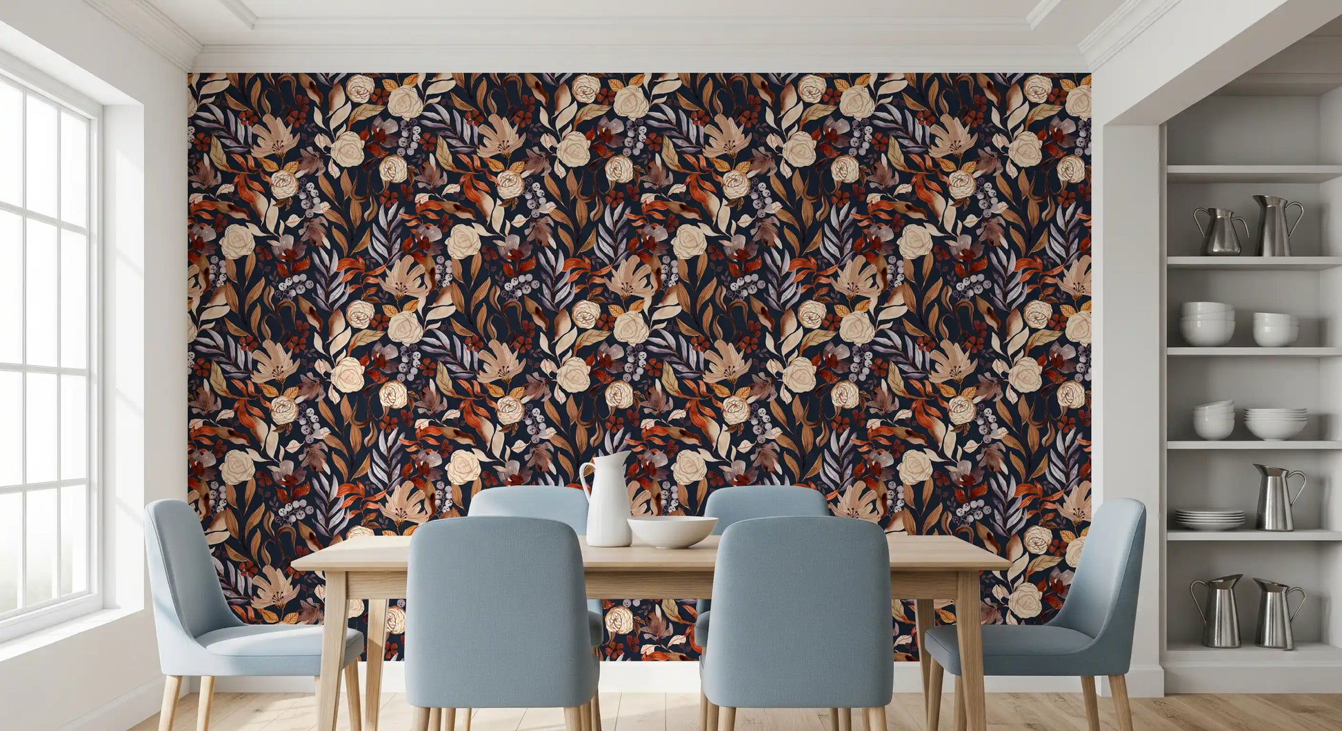 Autumn Botanical Twilight Blooms Wallpaper⁠