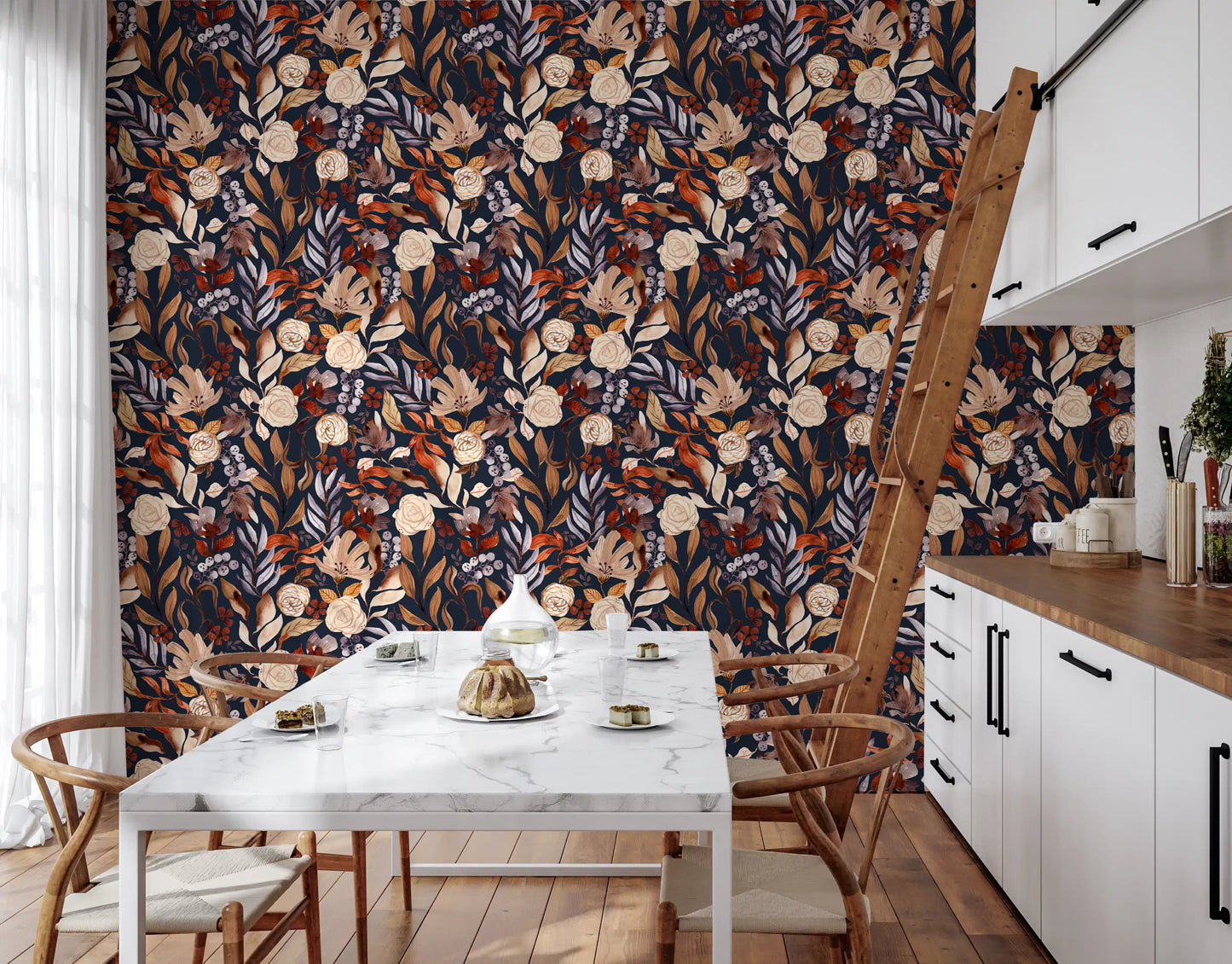 Autumn Botanical Twilight Blooms Wallpaper⁠
