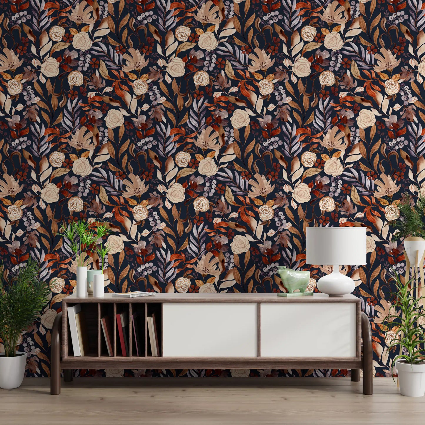 Autumn Botanical Twilight Blooms Wallpaper⁠