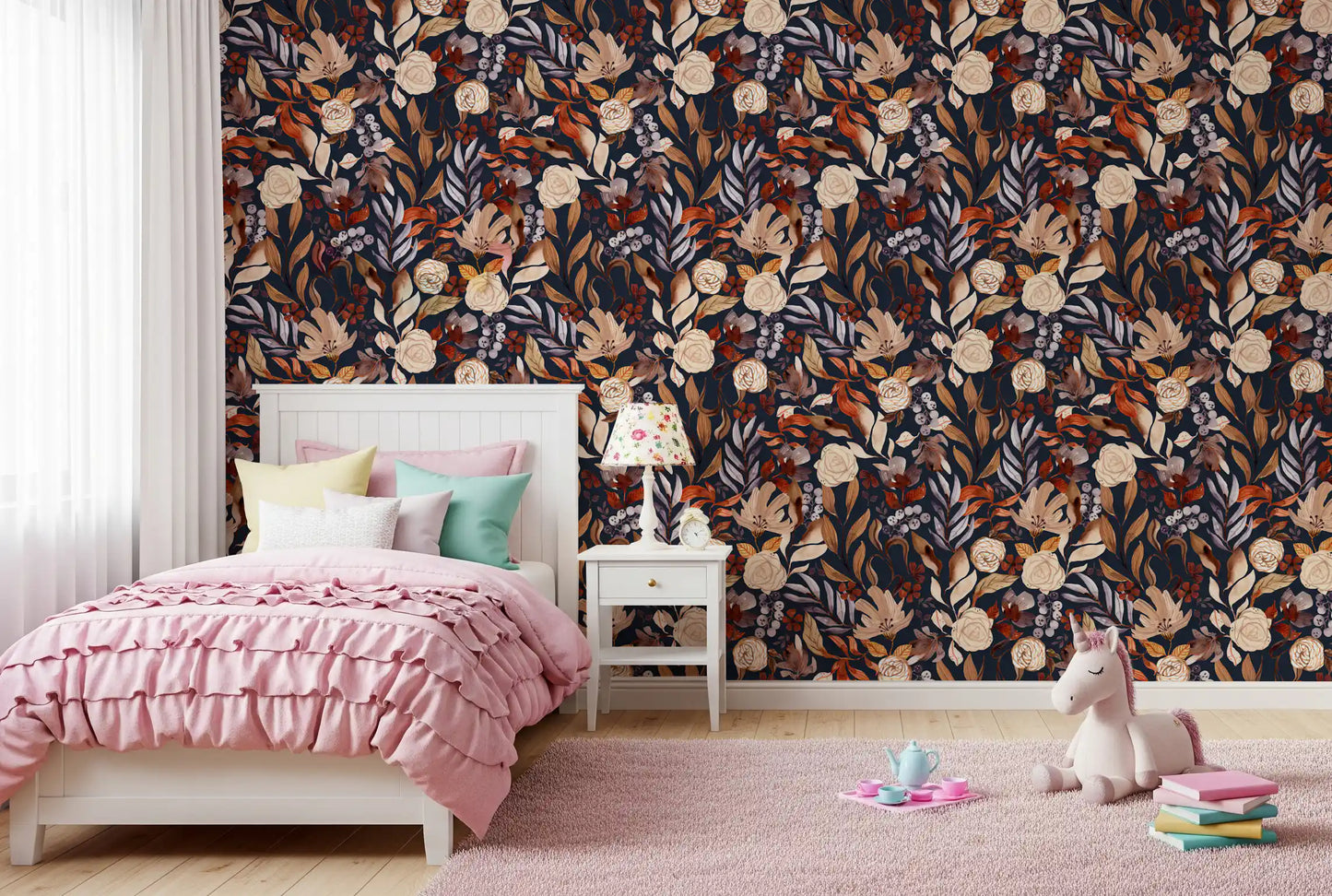 Autumn Botanical Twilight Blooms Wallpaper⁠