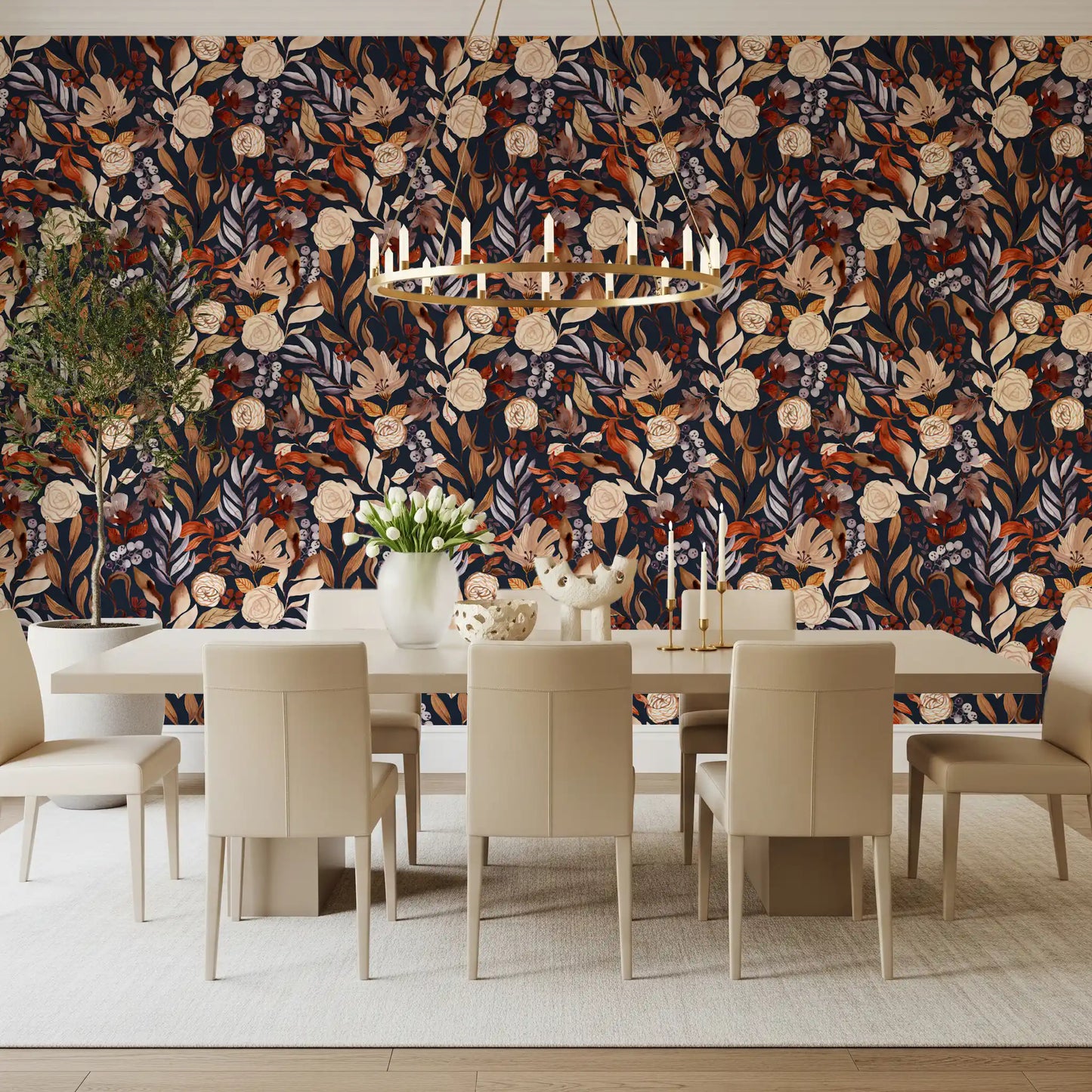 Autumn Botanical Twilight Blooms Wallpaper⁠