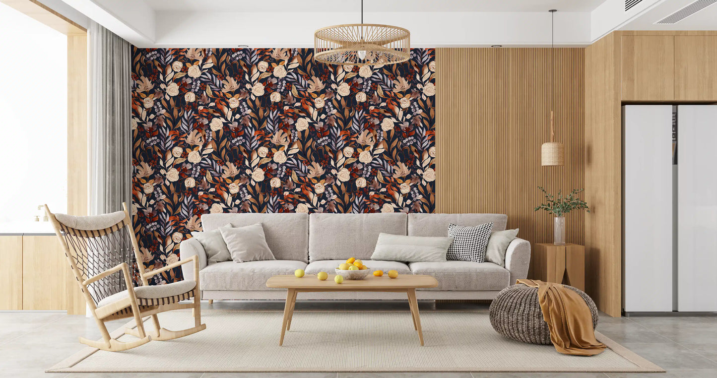 Autumn Botanical Twilight Blooms Wallpaper⁠