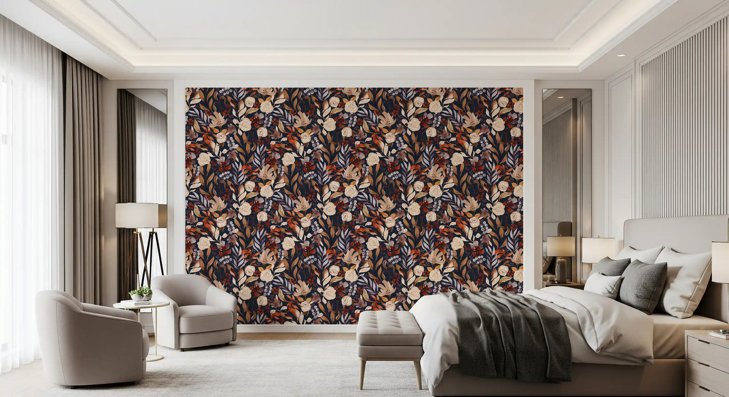 Autumn Botanical Twilight Blooms Wallpaper⁠