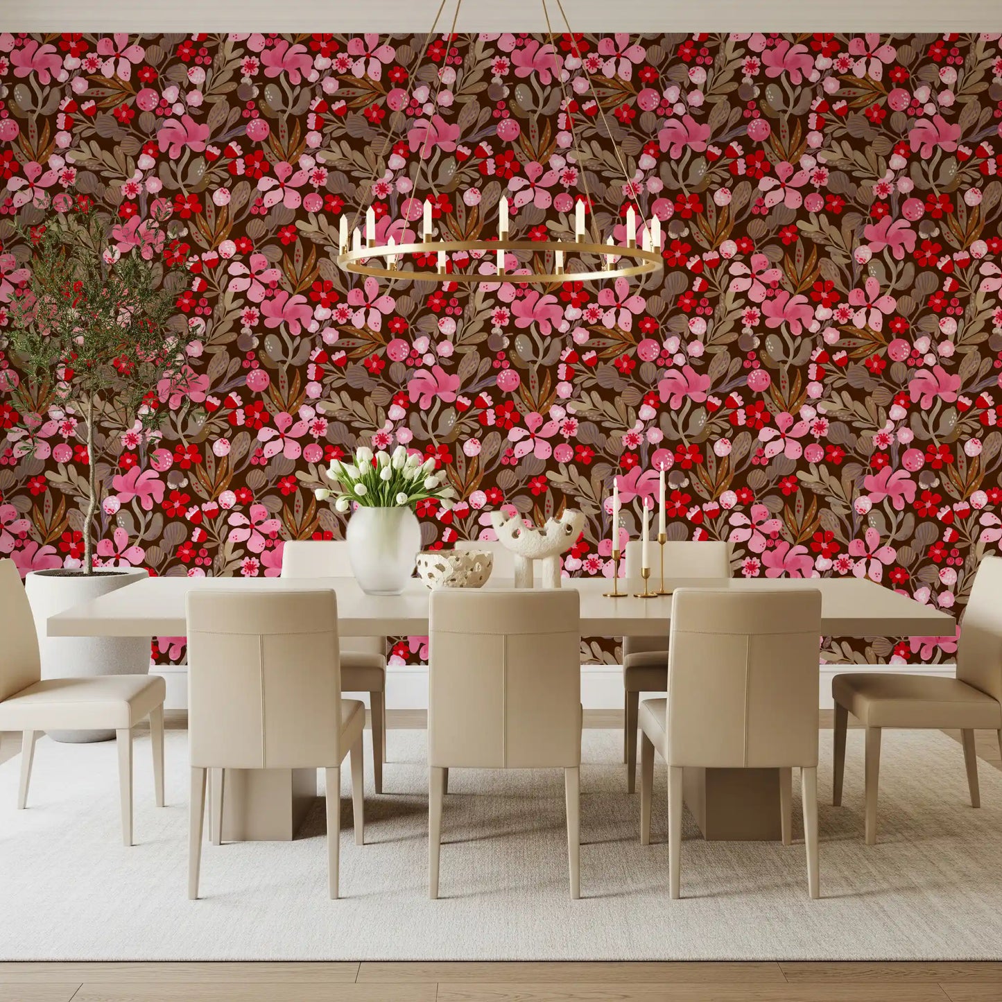 Rustic Crimson Petal Garden Wallpaper⁠