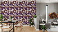 Rustic Cream and Purple Floral Repeat Wallpaper⁠