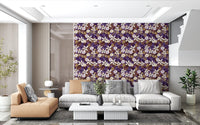 Rustic Cream and Purple Floral Repeat Wallpaper⁠