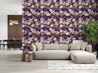 Rustic Cream and Purple Floral Repeat Wallpaper⁠