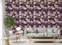 Rustic Cream and Purple Floral Repeat Wallpaper⁠