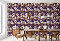 Rustic Cream and Purple Floral Repeat Wallpaper⁠