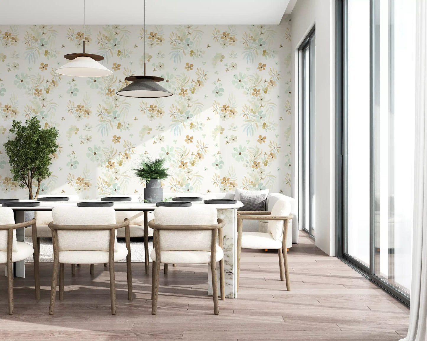 Floating Petals and Foliage Wallpaper⁠