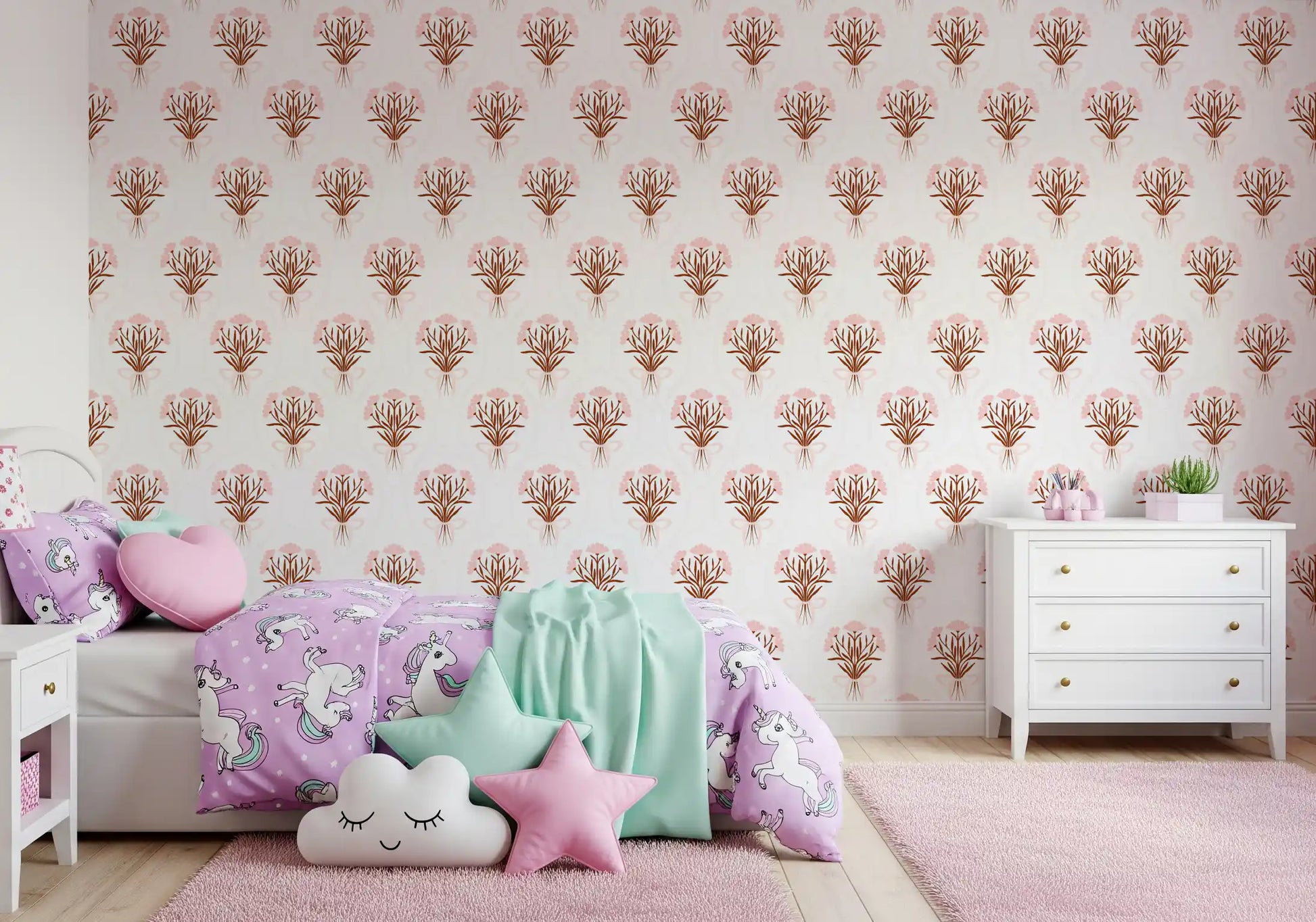 Soft Pink Ribboned Blossom Bouquet Wallpaper⁠