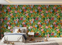 Vibrant Botanical Garden Illustration Wallpaper⁠