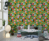 Vibrant Botanical Garden Illustration Wallpaper⁠