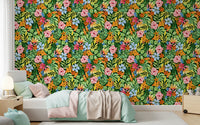 Vibrant Botanical Garden Illustration Wallpaper⁠