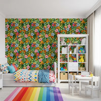 Vibrant Botanical Garden Illustration Wallpaper⁠