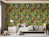 Vibrant Botanical Garden Illustration Wallpaper⁠