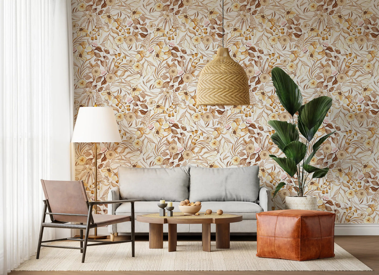 Rustic Earthy Botanical Meadow Wallpaper⁠